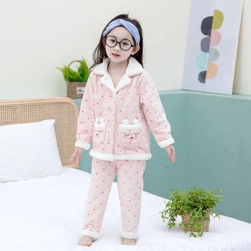 Noua Toamna Iarna Pentru Copii Fete Baieti Haine Set De Pijama De Flanel De Lână Copil Copil Cald Catoon Poarte Pijamale Copii Acasă Costum 1-8