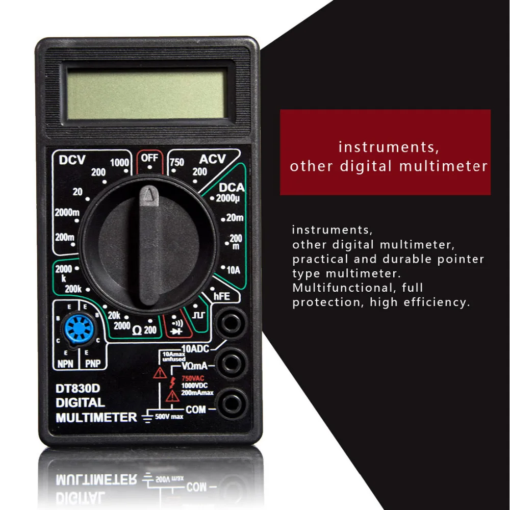 Multimetru Digital de Tensiune Amper Ohm Tester cu Buzzer protecție la Suprasarcină Siguranță Sonda DC AC LCD DT-830D
