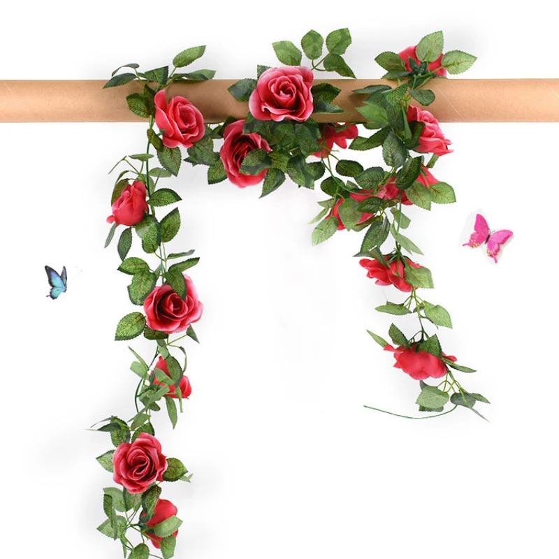 130cm Mătase Artificială Trandafiri Vița-de-vie Frunze Verzi Acasă de Nunta de Decorare de Perete pentru Exterior Fundal Agățat Ghirlanda Decor Flori