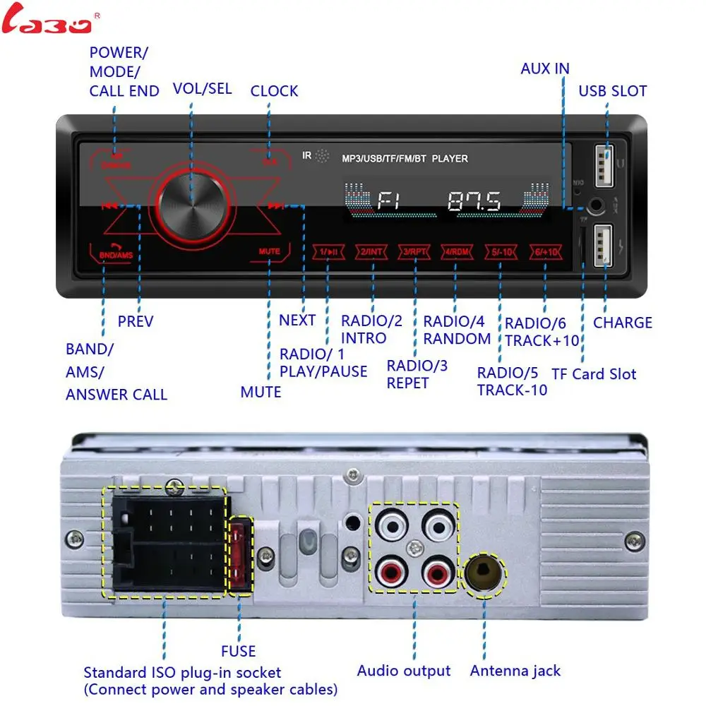 LaBo Radio Auto Stereo Player Telefon Bluetooth AUX-IN, MP3 FM/USB/1 Din/SWC de la Distanță/de control de la distanță Masina de 12V Audio Auto 2020 Vanzare Nou