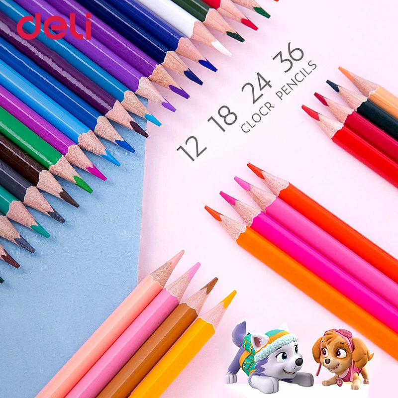 Deli 12/18/24/36 lemn colorate pastel creion pentru copil de școală de desen paw patrol birou aprovizionare arta de a îmbunătăți imagina cadou creioane