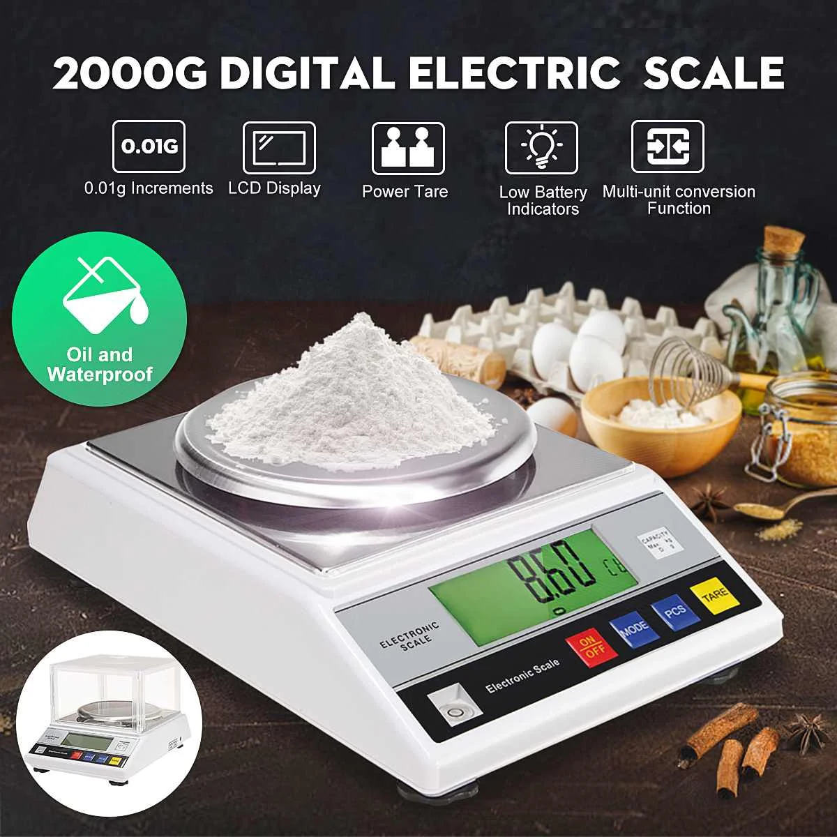 2000g/0.01 g Electronice cantar Digital Display LCD Iluminare din spate LB Bucătărie Alimente în Greutate de Echilibru Gram Tava de Precizie Înaltă Precizie 2kg
