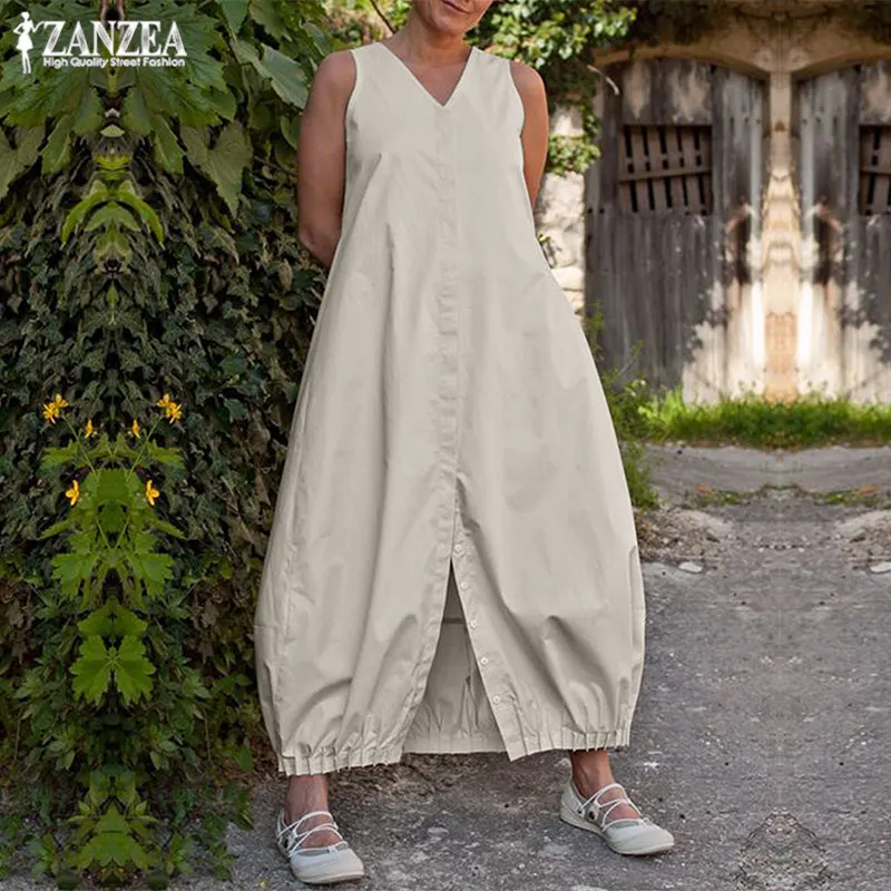 Moda Asimetric Rochie Camasa Femei Sundress Vară 2021 ZANZEA V Neck Maxi Vestido de sex Feminin Butonul Split Haina Plus Dimensiune