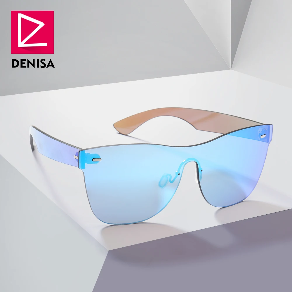 DENISA Stil Vintage fără ramă Albastră ochelari de Soare pentru Barbati Brand de Design Una Bucata Obiectiv Pătrat Ochelari de Soare Femei UV400 Oculos Gafas G8002