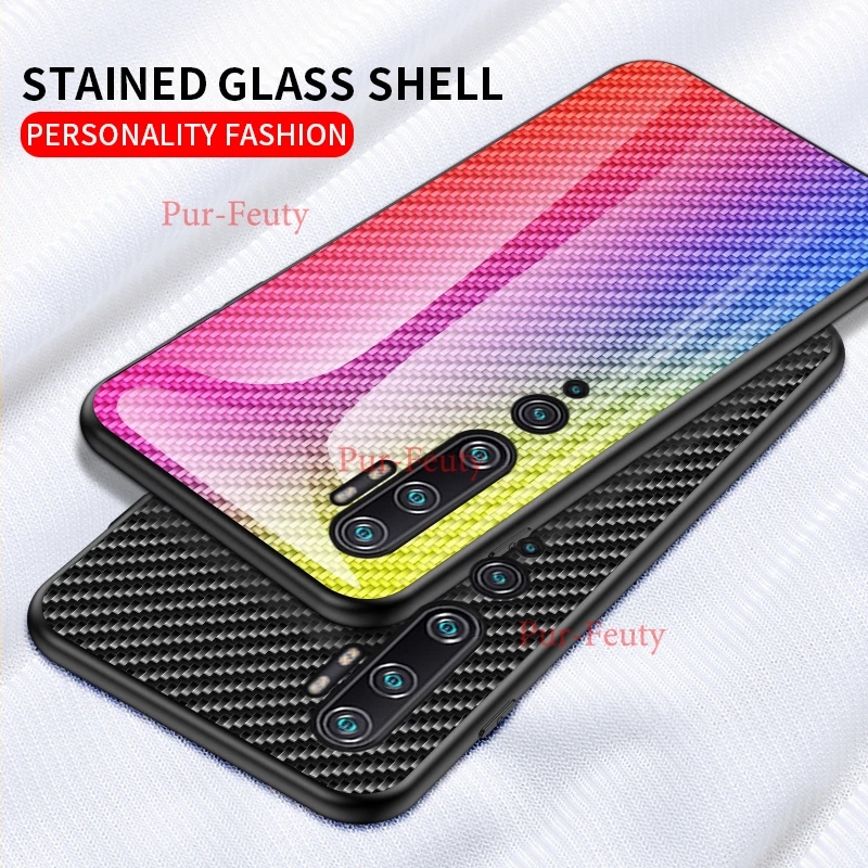 Pentru Xiaomi Mi Nota 10 Pro Caz Greu sticla de moda Gradient de fibră de carbon, capac de protectie pentru xiaomi mi CC9 Pro shell