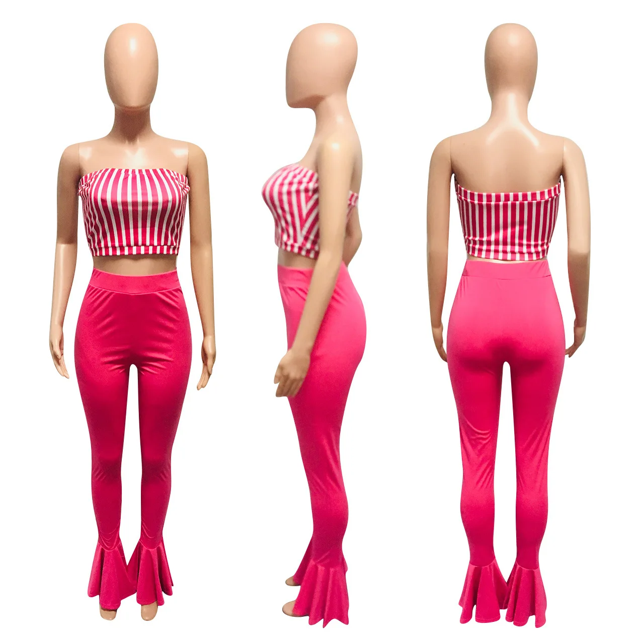 2020 Nou Costum de Sport Europene și Americane Femei cu Dungi, Printuri Volane Sutien fara Bretele Pantaloni Set de Două Piese