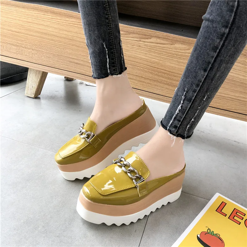 Runda Toe PU Acasă Papuci de Femei papuci de Cauciuc Pene de Pantofi pentru Femei, Casual, Confortabil Platforma Pantofi Femei Papuci 2019