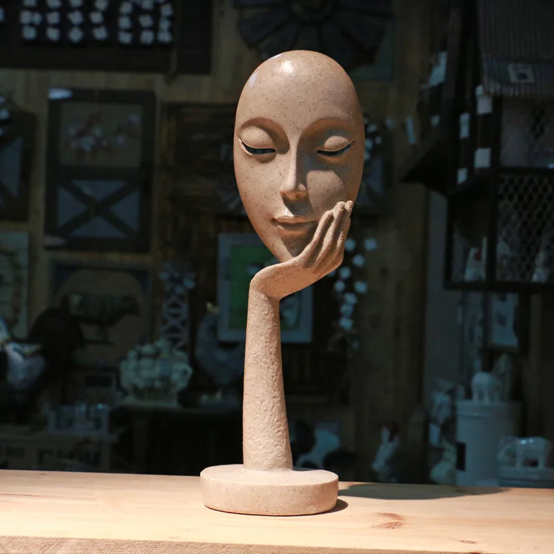 Nordic abstractă, statui sculptate manual masca de decor artizanat femeie fata de arta sculptura statuie rășină decor acasă