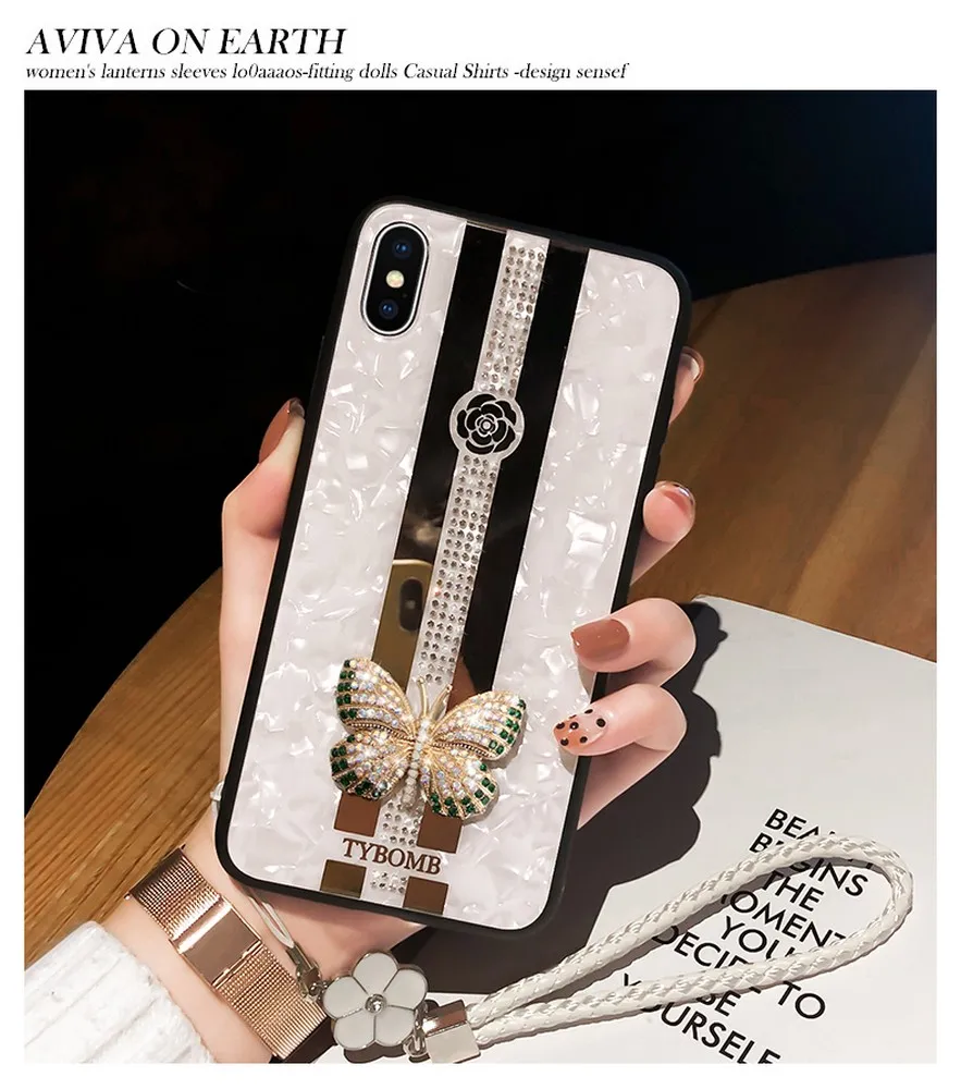 De lux Creative Oglindă Moda 3D Încrustat fluture Telefon Caz Pentru iPhone 11 Pro Max XR XS Max XS 7 8 Plus