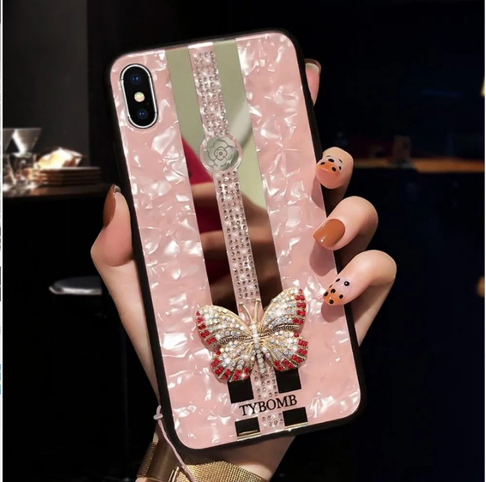 De lux Creative Oglindă Moda 3D Încrustat fluture Telefon Caz Pentru iPhone 11 Pro Max XR XS Max XS 7 8 Plus