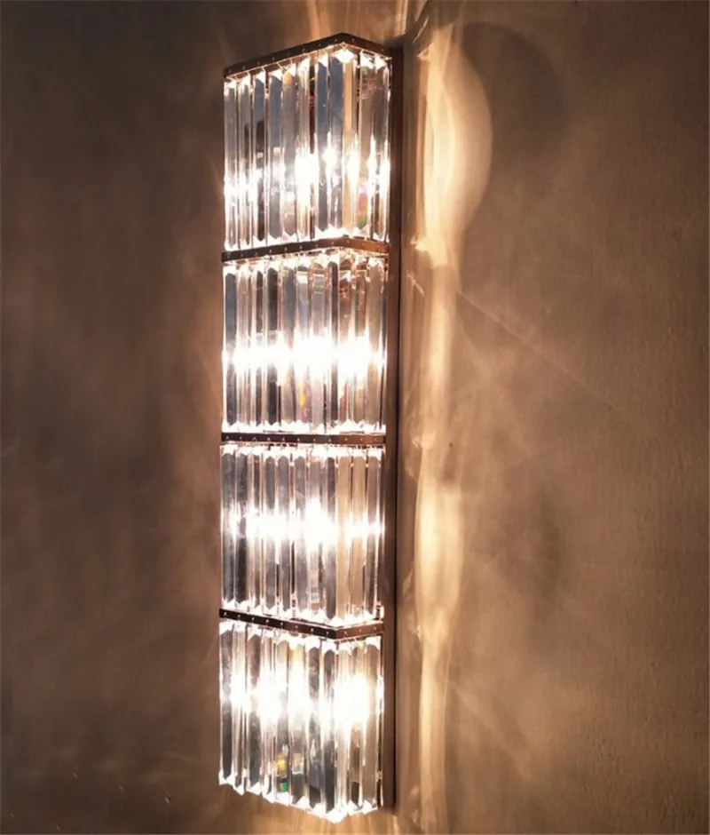Zid lung de Iluminat Moderne de Cristal Tranșee de Perete Aur Ramă de Argint Timp de Cristal Lampă cu led-uri Lumina de Perete Dormitor Cristal Lămpi de Perete