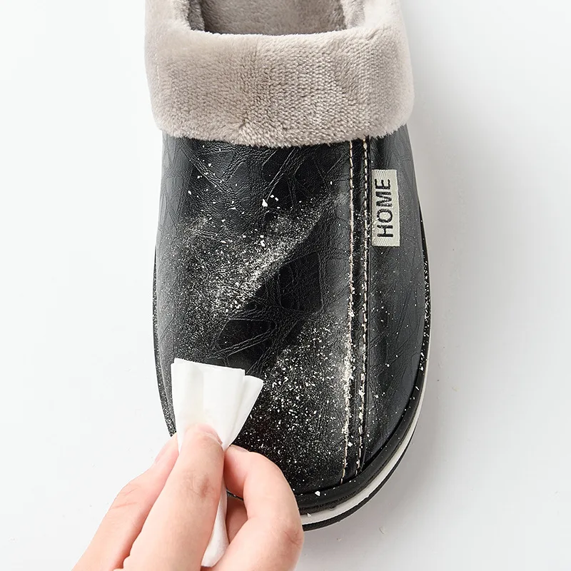 Bărbați papuci din piele pantofi de iarna pentru bărbați cald papuci de casa impermeabil 2019 brand anti murdare de pluș non-alunecare pantofi de sex masculin plus dimensiune