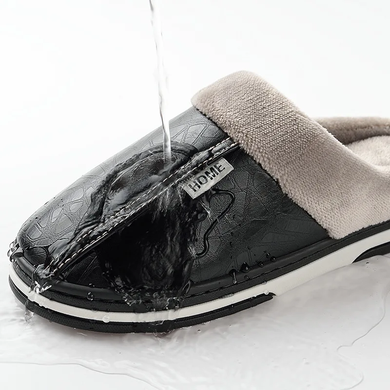Bărbați papuci din piele pantofi de iarna pentru bărbați cald papuci de casa impermeabil 2019 brand anti murdare de pluș non-alunecare pantofi de sex masculin plus dimensiune