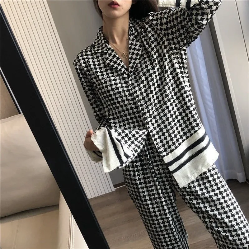 Houndstooth Acasă Haine pentru Femei Cald Pijamale pentru Femei Primavara Pijamale Femei de Moda Pijama Set Pigiami Donna Set de Pijamale