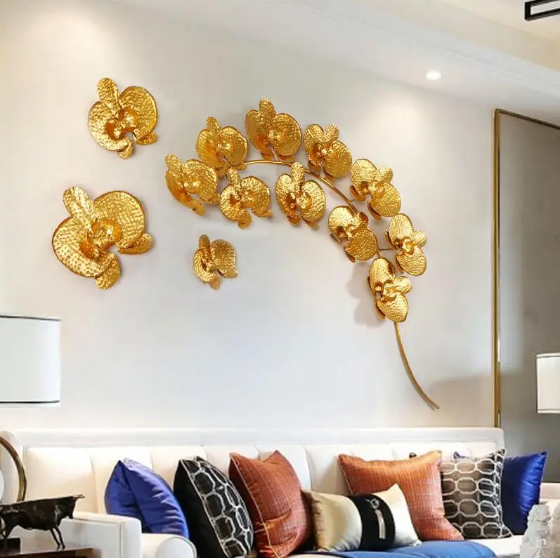 Moderne, Creative 3D din Fier Forjat Aur Magnolia Meserii Restaurant Decorare Perete Ornament Canapea Acasă de Fundal pictura Murala de Perete Autocolant