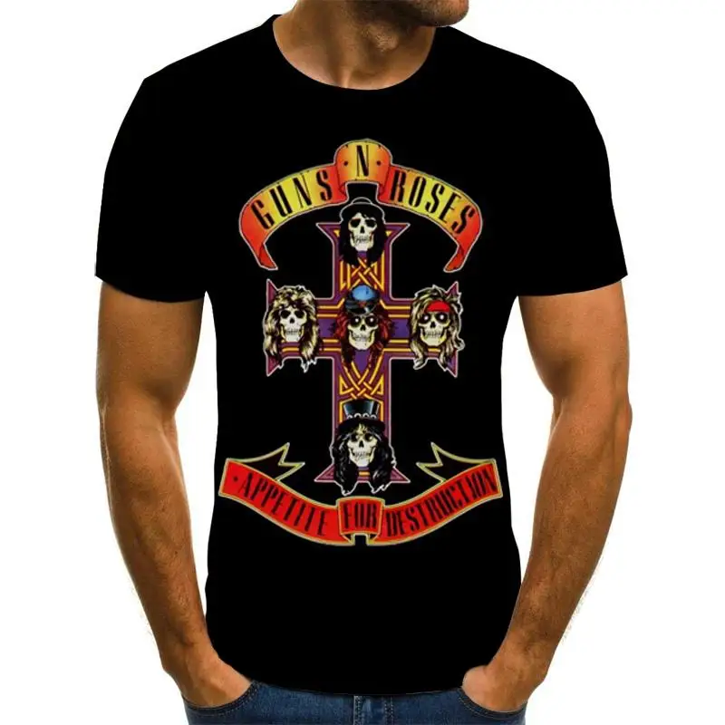 Noua Moda Punk Tricou Guns N Roses Tricou Barbati Negru Tricou Heavy Metal Topuri Arma 3D Rose Rochie de Imprimare Hip-Hop-Tees