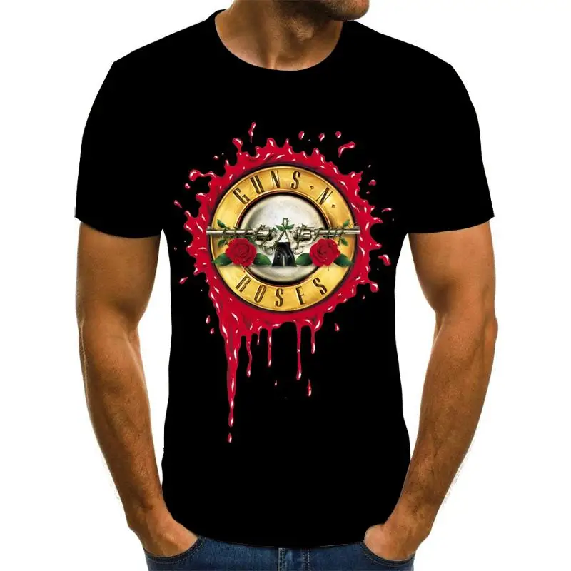 Noua Moda Punk Tricou Guns N Roses Tricou Barbati Negru Tricou Heavy Metal Topuri Arma 3D Rose Rochie de Imprimare Hip-Hop-Tees