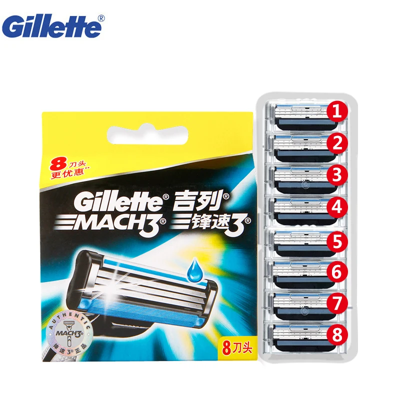 Gillette Mach3 Bărbați Față de Lame de Ras de Siguranță Mach 3 de Ras Îndepărtarea Părului 8pc Manual Barba Ras aparate de Ras Lame Clasic Trei Straturi