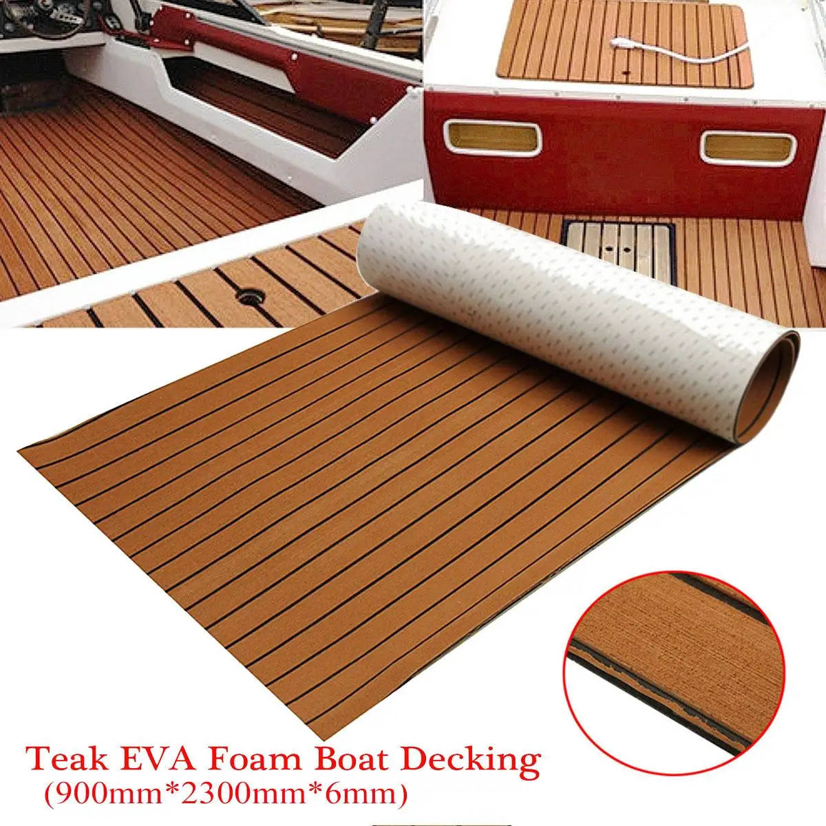 900x2300x6mm Non-alunecare EVA Spuma de Faux din lemn de Tec Foi Barca Parchet potrivit pentru Yacht Auto-Adezive de Spumă Marină Parchet Faux Barca Terase
