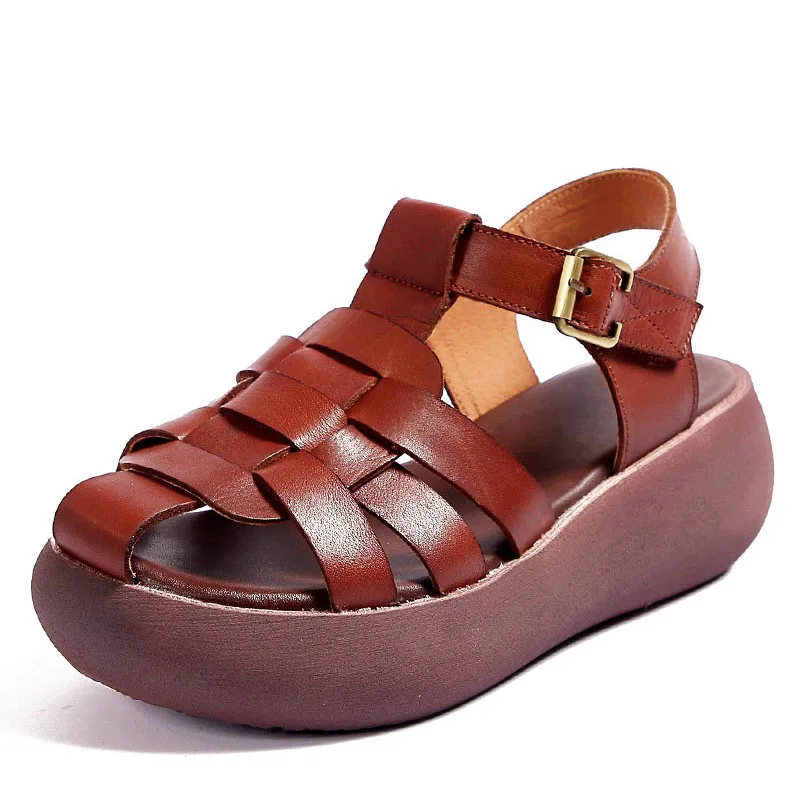 DRKANOL Retro Femei Sandale 2021 Platforma Wedge Sandale Gladiator Pentru Femei Pantofi de Vara din piele cu Toc Sandale de sex Feminin