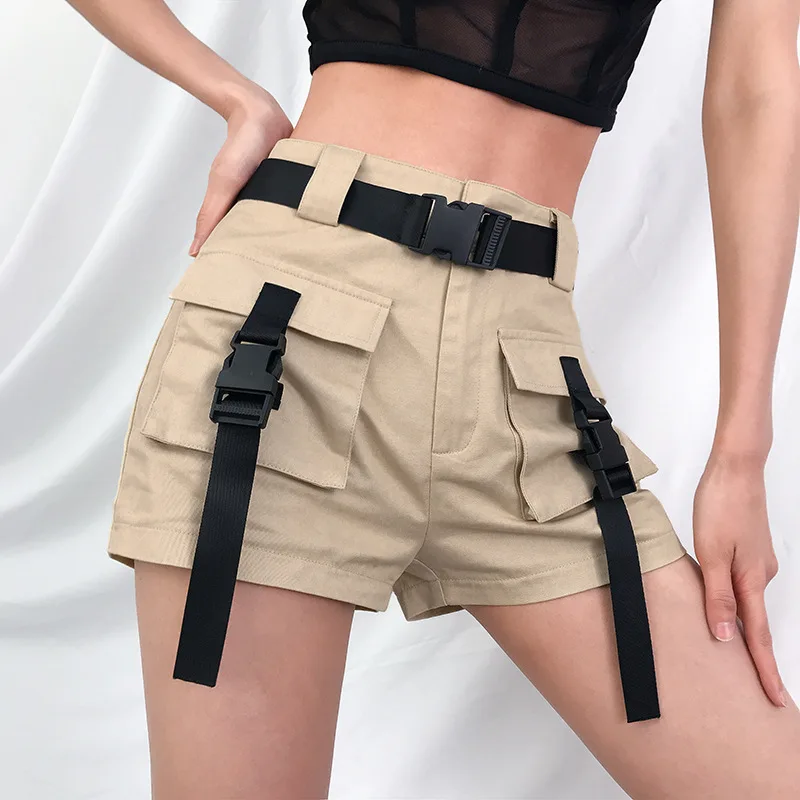 2020 Primavara-Vara Pantaloni Scurți De Înaltă Talie Cu Catarama Panglică De Culoare Kaki, Coreeană Stil De Stradă Bumbac Scurt Feminino Pantaloni Scurți De Marfă