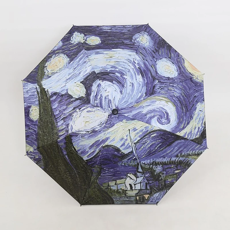 Yesello Vincent van Gogh Pictura in Ulei Noapte Înstelată Trei Pliere Umbrela 8 Coaste Rezistente la Vânt Cadru Pentru Femei