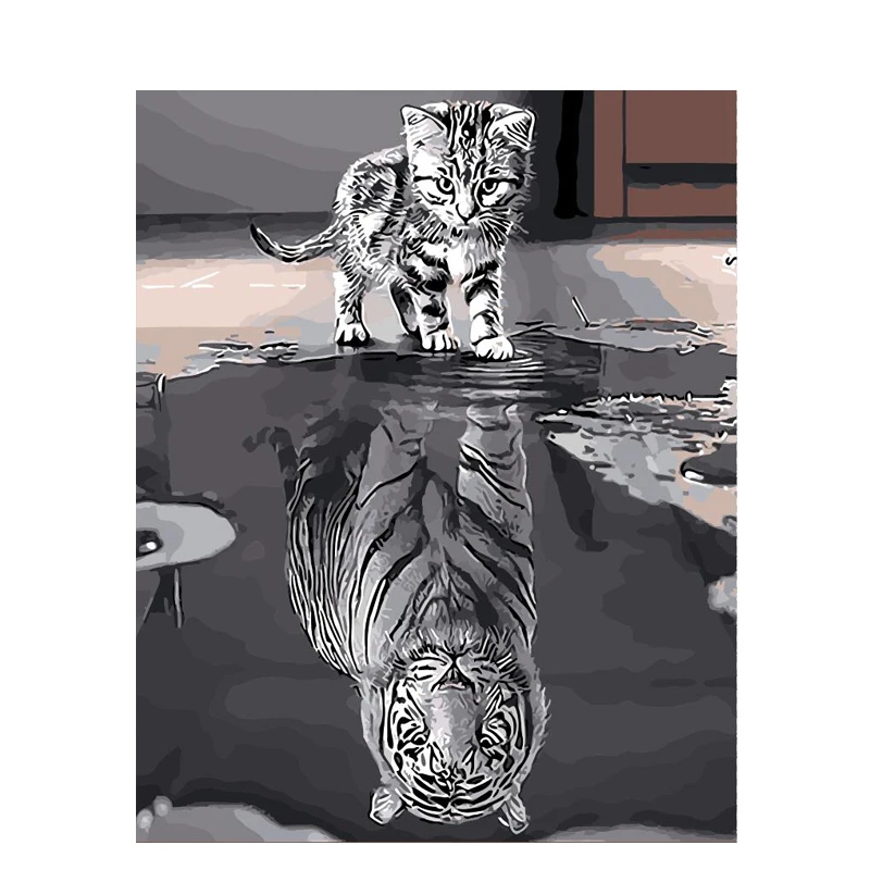 Cat Tablou De Numărul de Tigru Animal de Pe Panza Rama Ulei Picutres Desen De Numărul HandPainted de Colorat Decor Acasă Pereți Art DIY