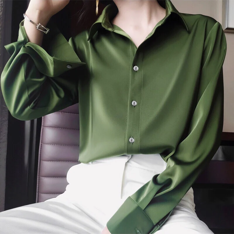OL Birou Bluza Femei Plus Dimensiune Camasi 2019 Maneca Lunga Bluze Femei Verde Pieptul Singur Topuri Blusas Mujer Bluze Albe