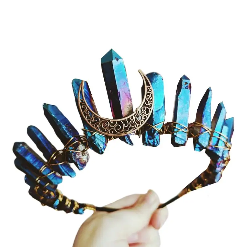 2020 Boho Epocă Vrăjitoare Tiara Faux Prime Crystal Headband Aliaj Luna Înger Aura Coroana