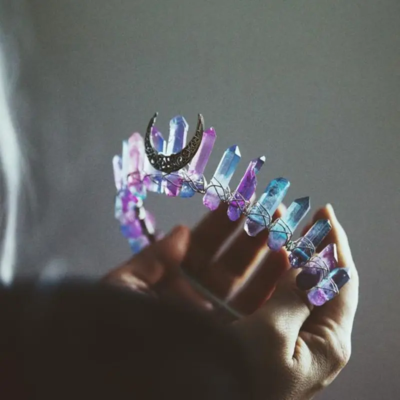 2020 Boho Epocă Vrăjitoare Tiara Faux Prime Crystal Headband Aliaj Luna Înger Aura Coroana