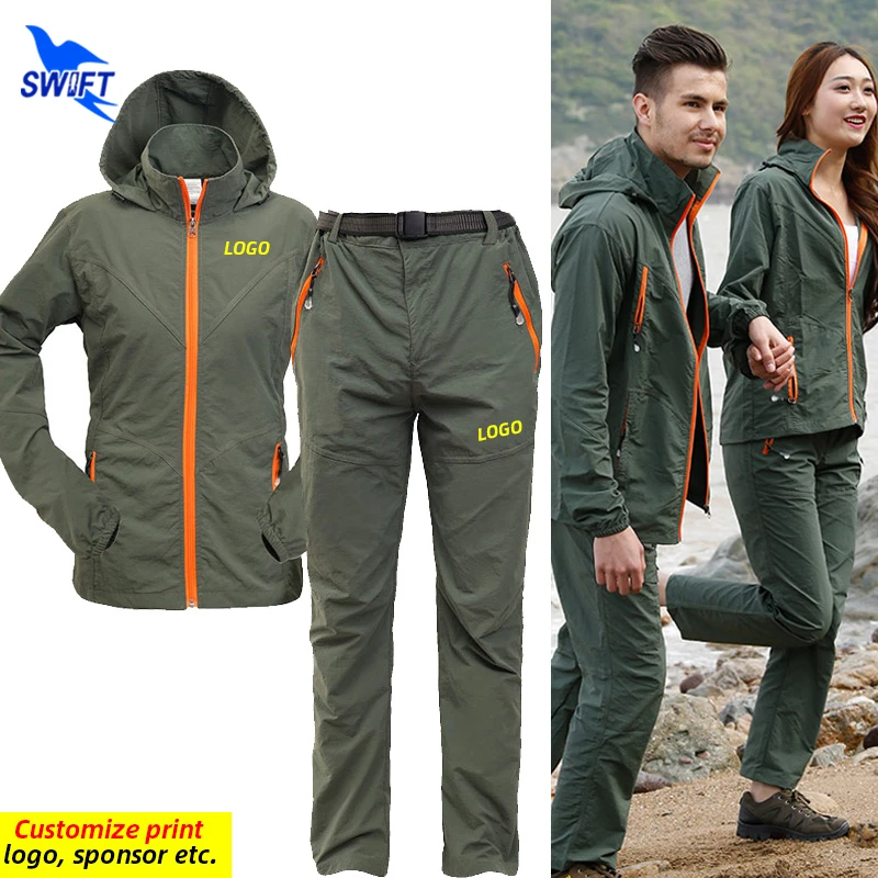 Bărbați Femei Iute Uscat Respirabil Drumeții Haine Set 2021 Vara 2 Buc Jachete+Pantaloni Sport În Aer Liber, Camping, Trekking Costum Personaliza