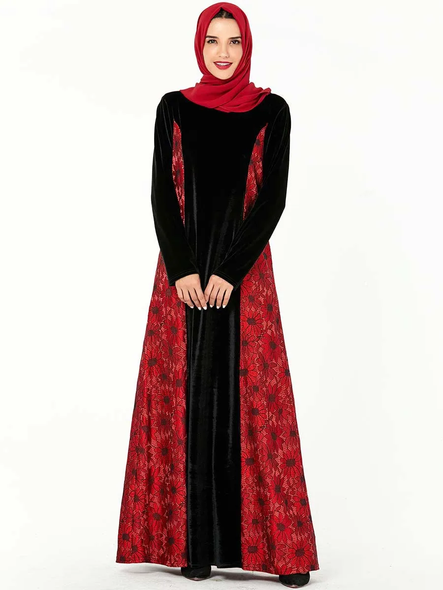Elegant Musulman Catifea Abaya Florale Maxi Rochie Vestidos Cardigan Kimono Robă Lungă, Rochii Jubah Orientul Mijlociu Eid Ramadan Islamic