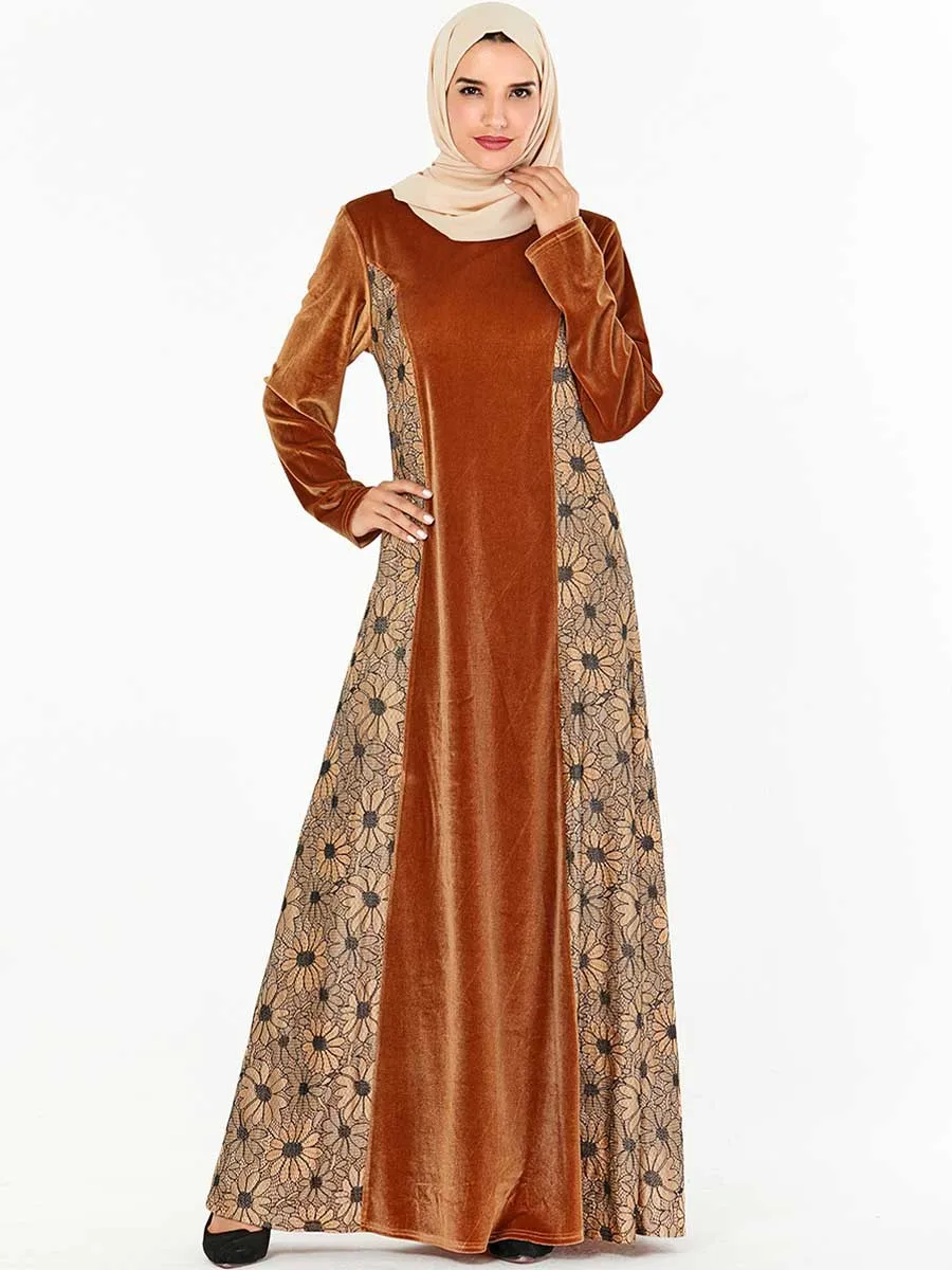 Elegant Musulman Catifea Abaya Florale Maxi Rochie Vestidos Cardigan Kimono Robă Lungă, Rochii Jubah Orientul Mijlociu Eid Ramadan Islamic