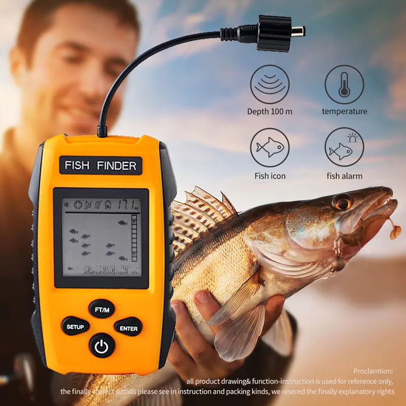 Erchang TL88E Portabil Pește finder 9M Sârmă Echo Sounder Alarma 0.6-100m Adâncime Fishfinder Traductor Senzor Sonar Pentru Pescuit