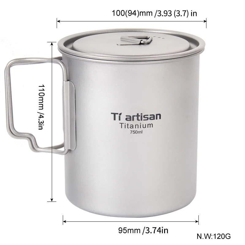 Tiartisan Titan Cupa 750ml Home & Garden Ultralight Cana de Cafea de Mâner Pliabil Sport Oală cu Capac