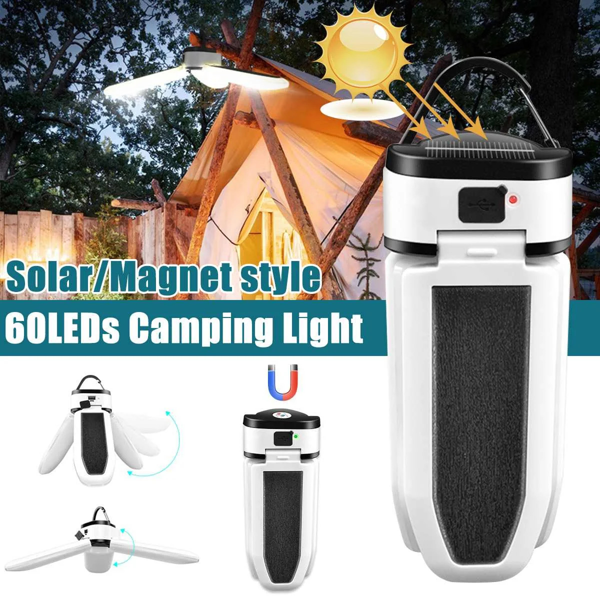 60 Led-Uri De Camping Luminii Solare Portabile Lanterne Pliat Magnet Lampa Camping Reincarcabila Impermeabil Pentru Trailer-Ul Creatininei Lumina