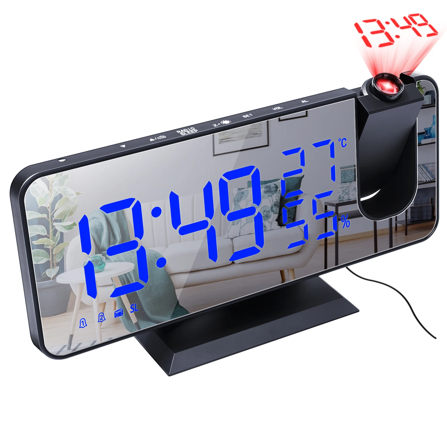 LED Digital Ceas cu Alarmă Ceas de Masa Electronice Ceasuri pentru Desktop USB serviciu de Trezire Radio FM Timp Proiector Funcție de Amânare 2 Alarma 2#