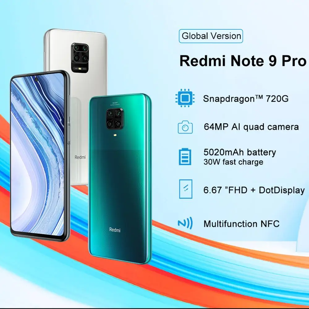 Xiaomi Redmi Nota 9 Pro 6GB, 128GB Versiune Globală NFC Smartphone 64MP Quad Camera Snapdragon 720G G-Plata 2400x1080 30W QC 2020 SEE