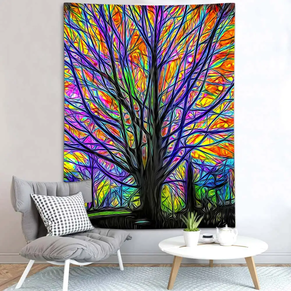 Simsant Copac plin de culoare Tapiserie Hippie Psihedelice Pădure Abstracte de Arta pe Perete Tapiserii pentru Living Home Decor Dormitor