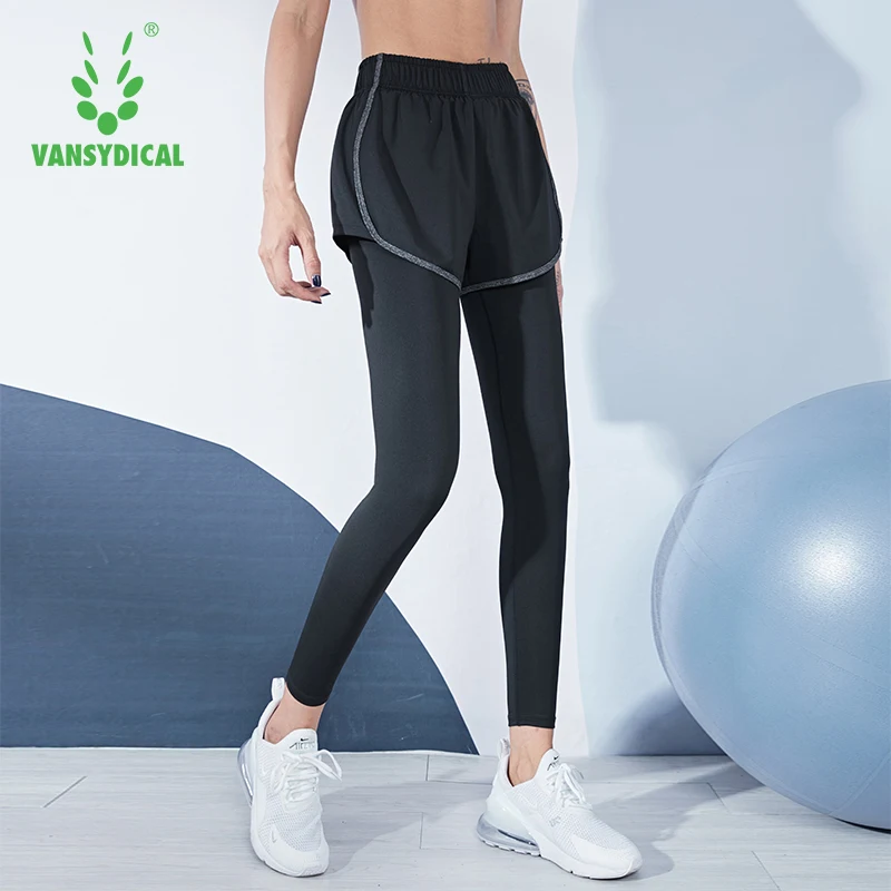 VANSYDICAL 2 In 1 de Yoga Pantaloni Femei cu Dungi Sport Legging Jogging Funcționare Dresuri sex Feminin Compresie Mult Piesa Pantaloni Femei Poliester
