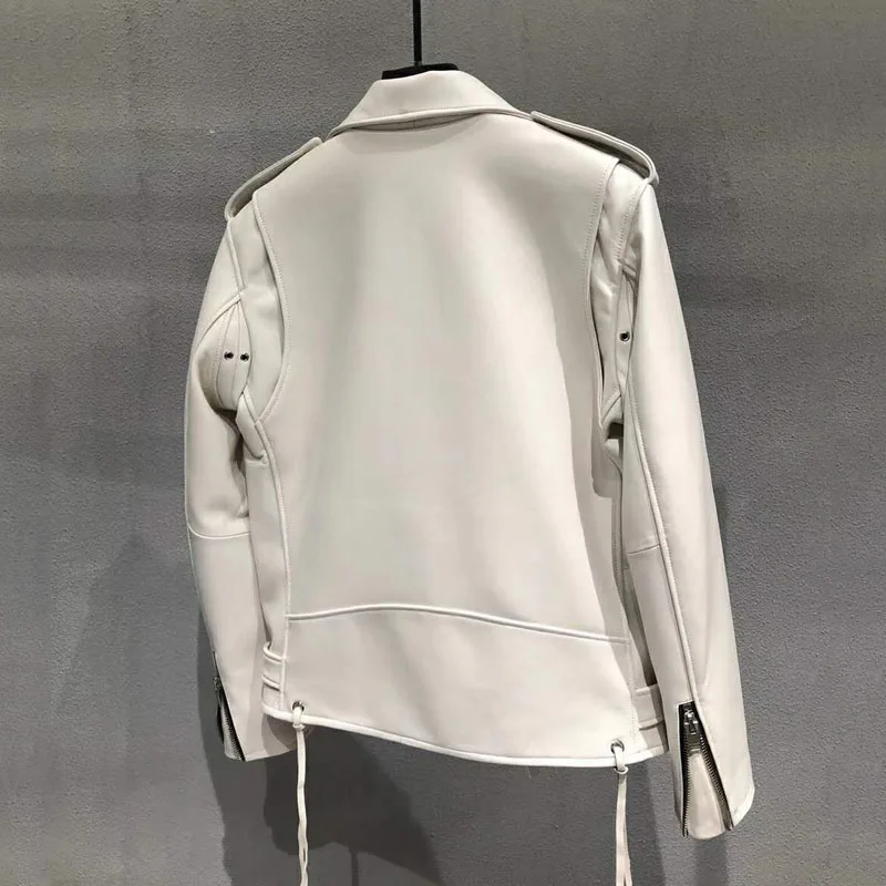 Jacheta din piele femei de primăvară S-XL dimensiuni slim real cojoace guler de turn-down haine cu eșarfe de piele de căprioară piele