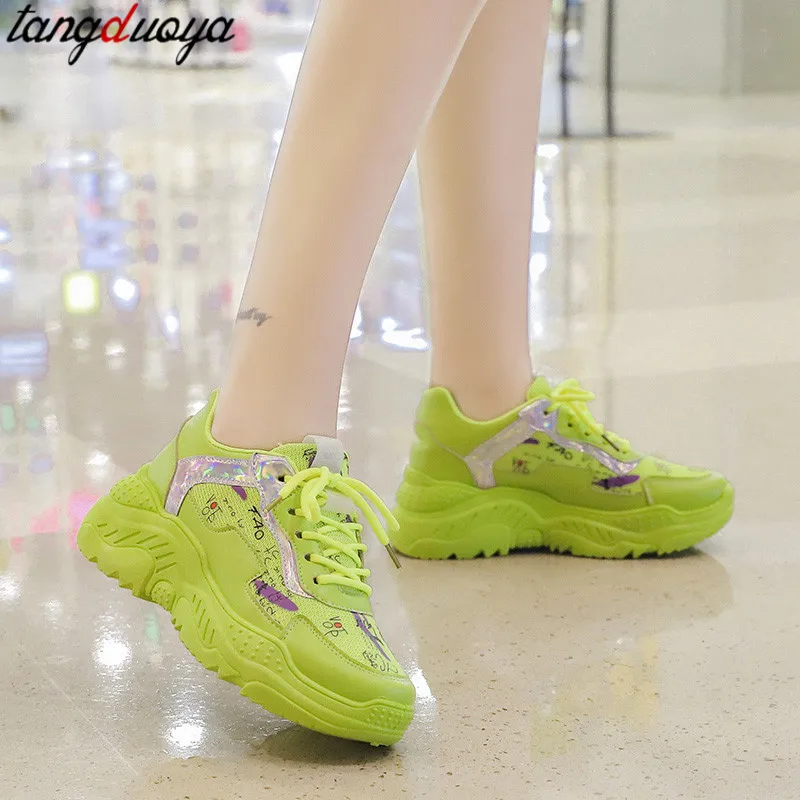 Graffiti drăguț adidasi femei talpă groasă pantofi platforma adidasi pantofi sport pentru femei jogging, mers pe jos pantofi sport de mare size41