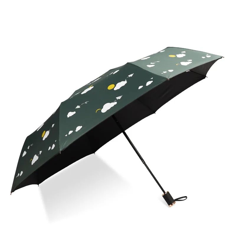 Desene animate minunat copil ori umbrela Mici proaspete aeronave 3 pliante Anti-UV Negru adeziv de protecție Solară Soare și ploaie Umbrela