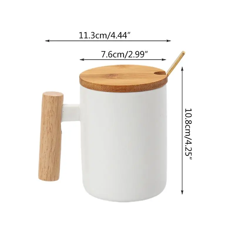 Cana de cafea cu Capac si Lingura de Lemn se Ocupe de Ceramică Lapte Ceașcă de Ceai pentru Acasă,13oz E15B