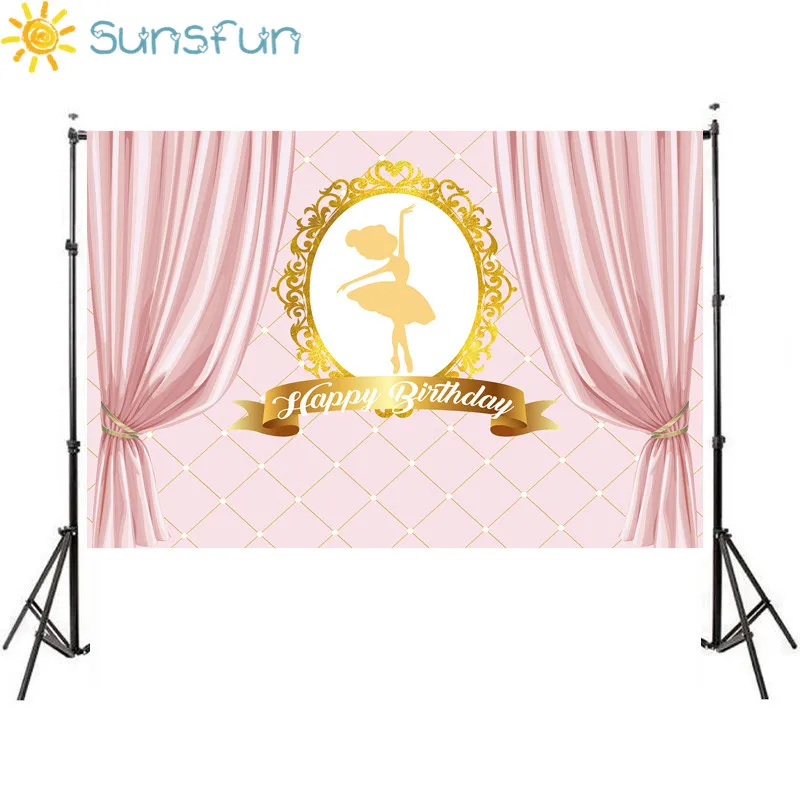 Sunsfun 7x5ft Balerina Temă Fată Ziua de nastere Fondul Petrecere Roz Fotografie de fundal pentru studio foto Tipărite Nou 220x150cm