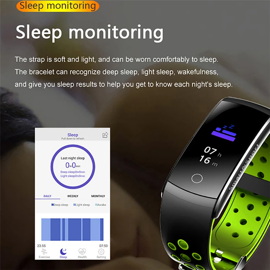 Brățară inteligent Q8S Rata de Inima Banda Inteligent Monitor Somn Fitness Tracker Tensiunii Arteriale Ceas rezistent la apa Culoare Ecran Sport Band