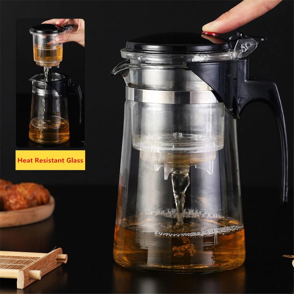 Seturi De Ceai Rezistente La Căldură De Sticlă Oală De Ceai Infuser Ceai Kung Fu Set De Ceai Ceainic Filtru De Cafea Din Sticlă De Birou Convenabil Ceai Vase