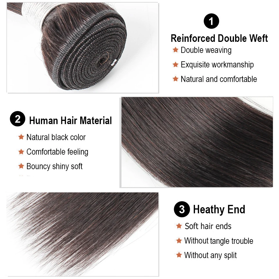 MOGUL de PĂR 360 Pre-fără Pene, Dantelă Frontal cu Pachete de Culoare Naturala Brazilian Parul Drept Non-Remy Human Hair Extension