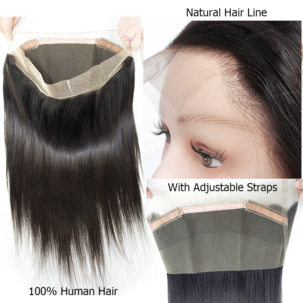 MOGUL de PĂR 360 Pre-fără Pene, Dantelă Frontal cu Pachete de Culoare Naturala Brazilian Parul Drept Non-Remy Human Hair Extension