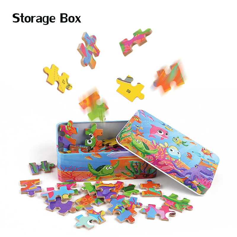 60 de Piese din Lemn Puzzle-uri de Desene animate de Animale Puzzle pentru Copii Cunoaștere Educație Jucărie cu Cutie de Depozitare pentru Copii Busyboard Cadou